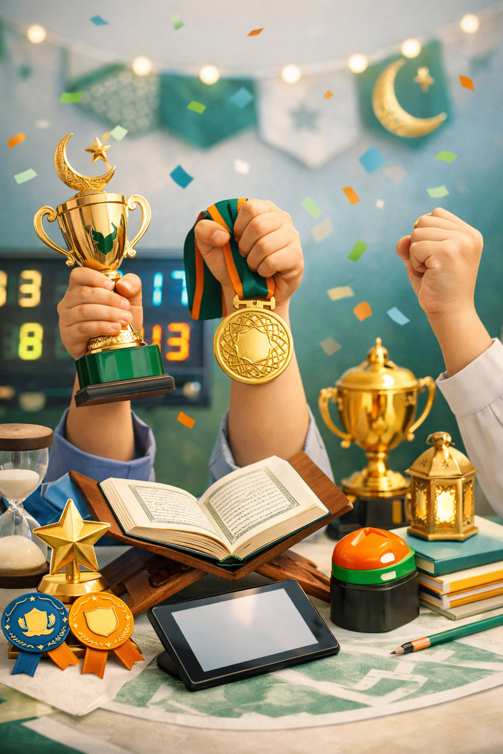 منصة أثر التعليمية - طلاب متحمسون يشاركون في مسابقات تفاعلية وينافسون مع أقرانهم في مسابقات القرآن والحديث